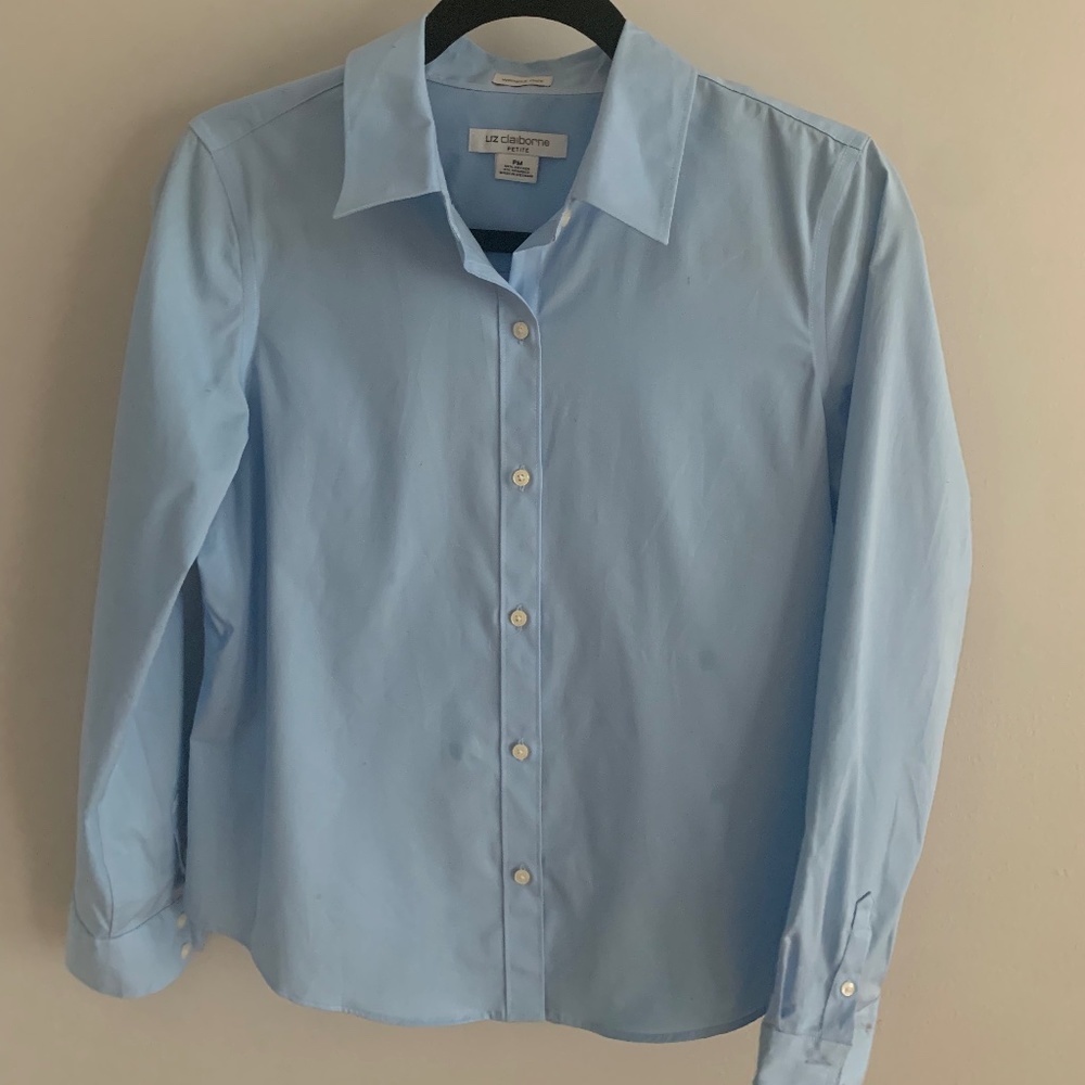Liz Claiborne, Light Blue Long Sleeve Button-Up, Women's Petite Medium